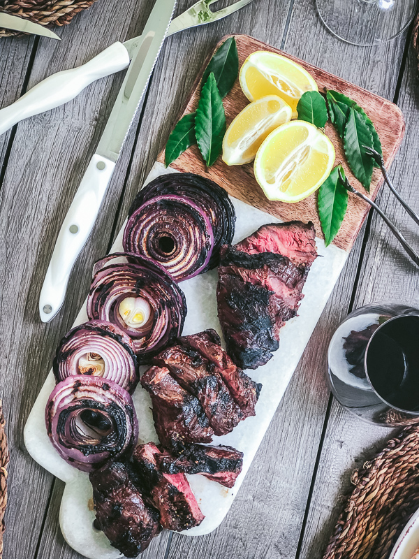 Sticky Peppered Skirt Steak + Charred Red Onions created by Community Kitchen Atl.